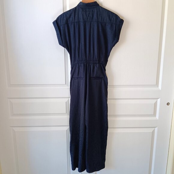 Ett Twa Anthropologie Women's Navy Blue Floral James Tie-Waist Jumpsuit Size 0 - Picture 2 of 16